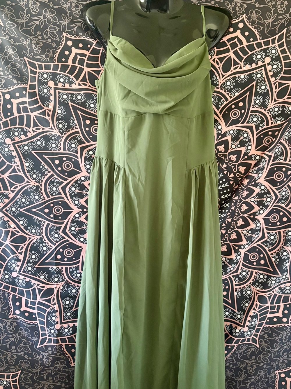 RIHOAS Olive Green Cowl-Neck Maxi Gown